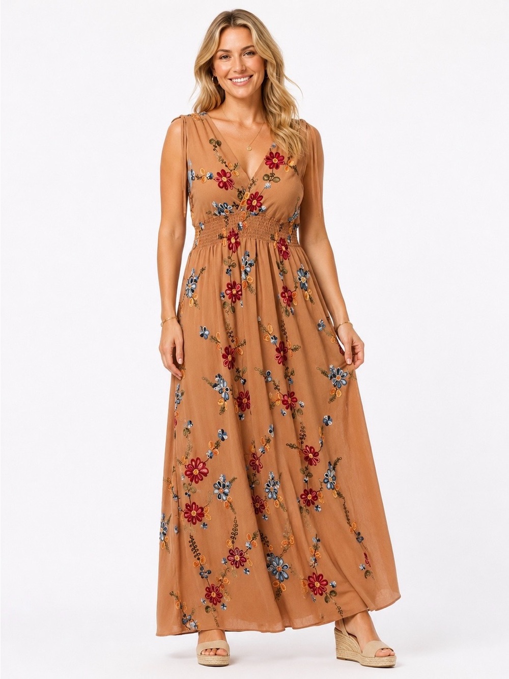 ARDEN VALE Embroidered Floral Sleeveless Maxi Dress Women’s Medium NWT
